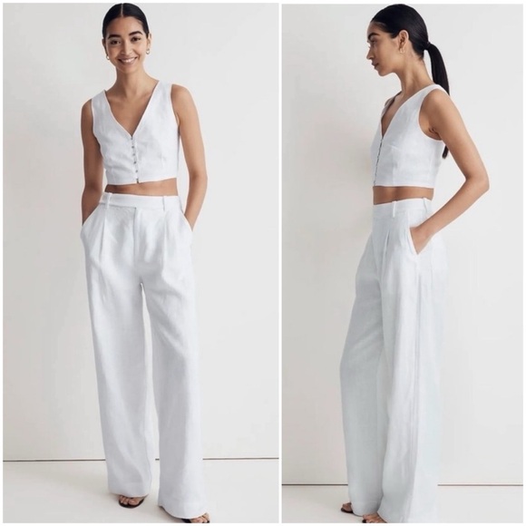 Madewell Harlow Wide-Leg Pant in 100% Linen Size 00 in Eyelet White - Picture 2 of 16